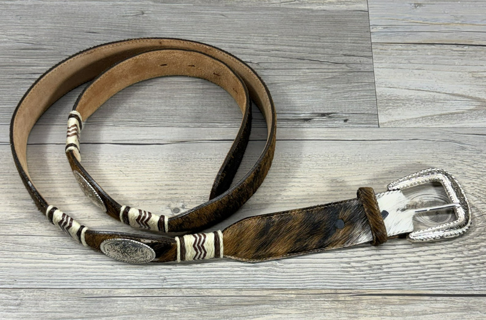 Justin Men's 44 Belt Western Concho Leather Hair Hide 932BL/Brown Rodeo 1.5"